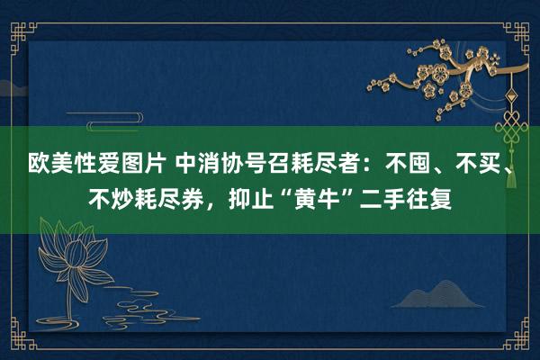 欧美性爱图片 中消协号召耗尽者：不囤、不买、不炒耗尽券，抑止“黄牛”二手往复