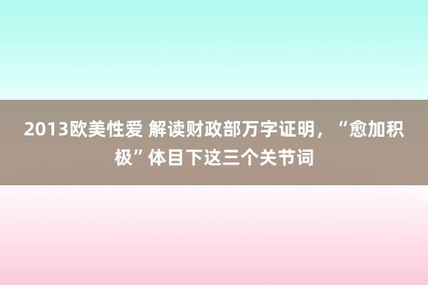 2013欧美性爱 解读财政部万字证明，“愈加积极”体目下这三个关节词